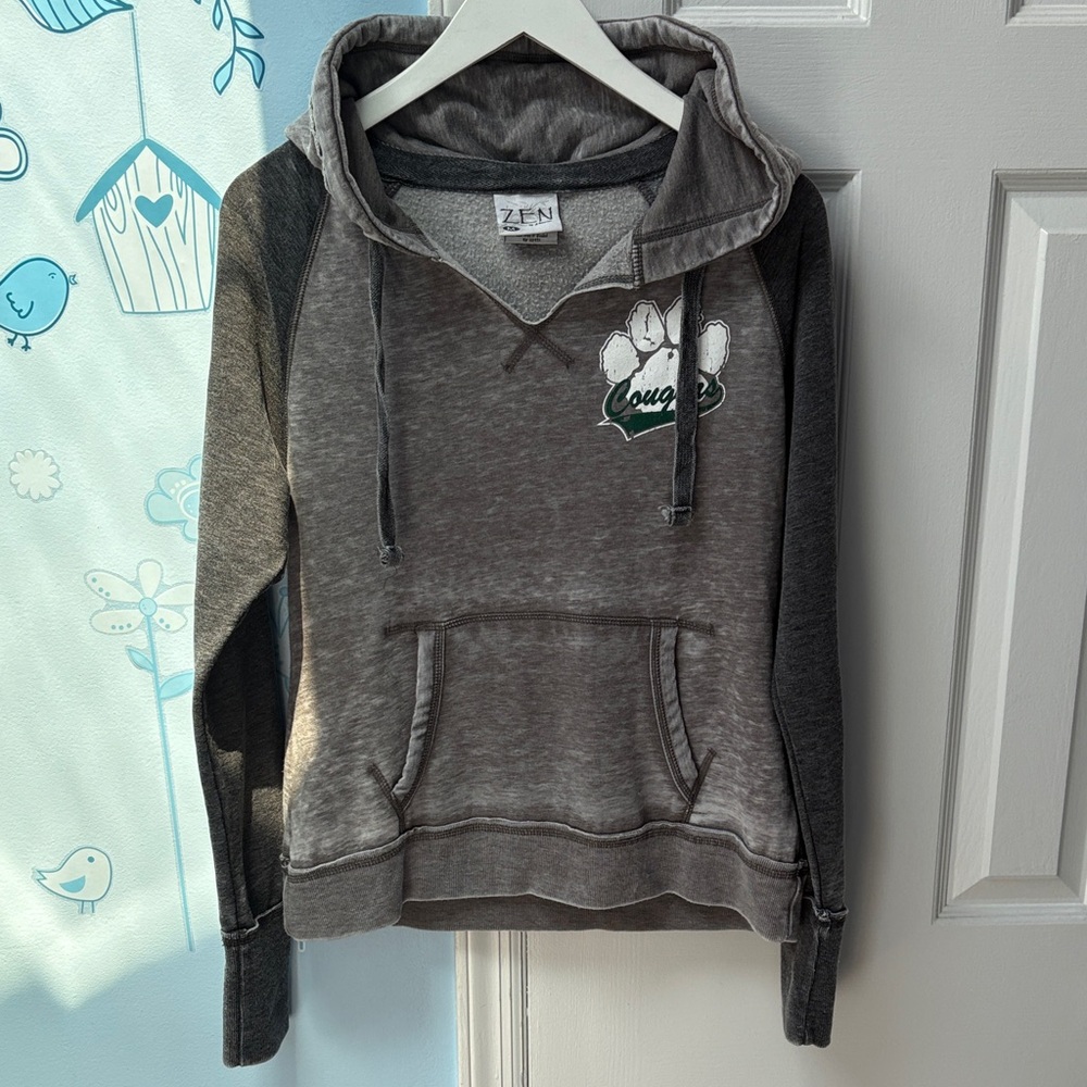 Zen by J. America Heather Gray Fleece Lining Cougars Hoodie Women's Top Size M !